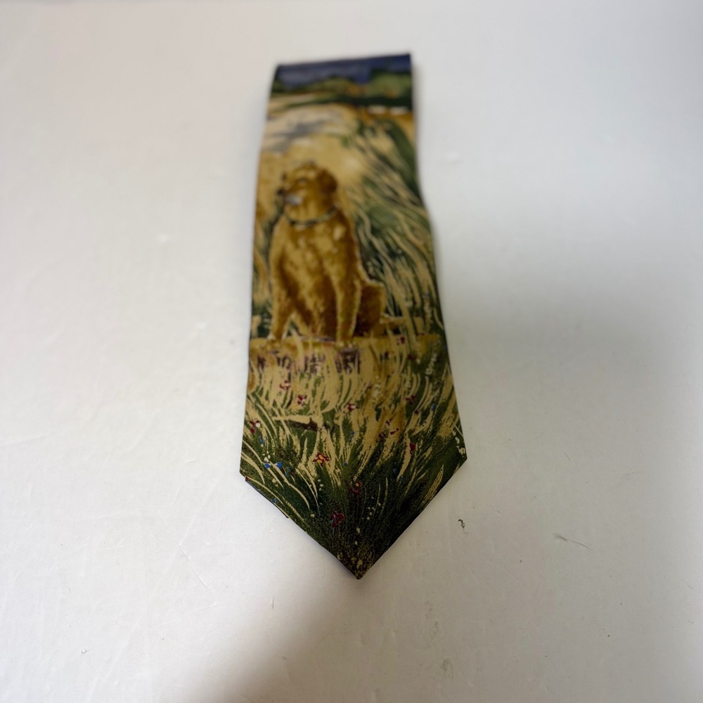 Endangered Species Mens Silk Tie Golden Retriever Dog Nature Print Made in USA